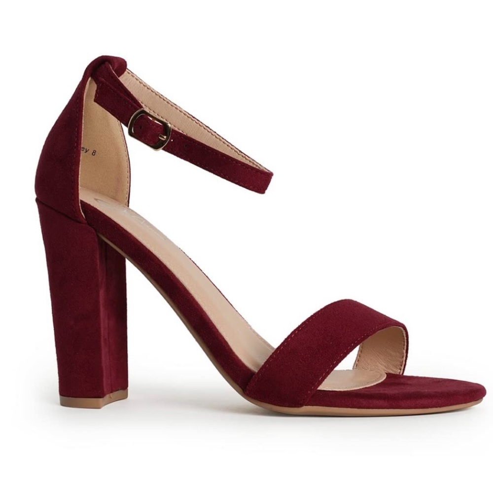 J. Adams Shirley Heels Ankle Strap High Heel Dressy Sandals Vegan Wine Suede